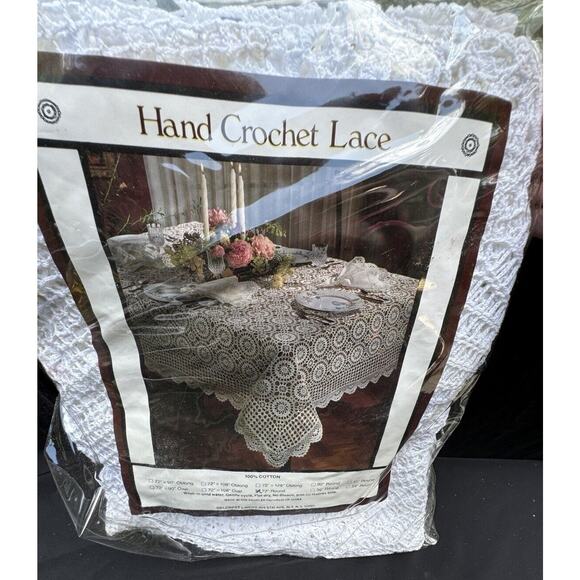 Vintage Belcrest Hand Crochet tablecloth floral lace Oval 72X72 Round Brand New - Picture 5 of 10